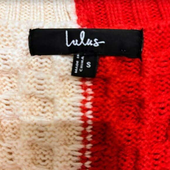 Lulus Bold Comfort Ivory And Red Color Block Cable Sweater Mini Dress - Size S - Picture 4 of 5